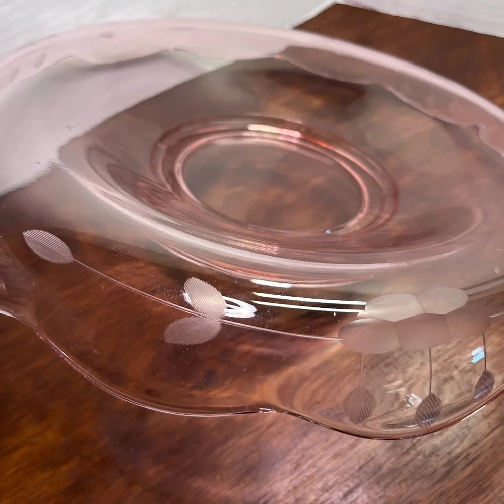 Vintage Cambridge Pink Depression Glass Console Bowl Acid Etched Floral 10.5”